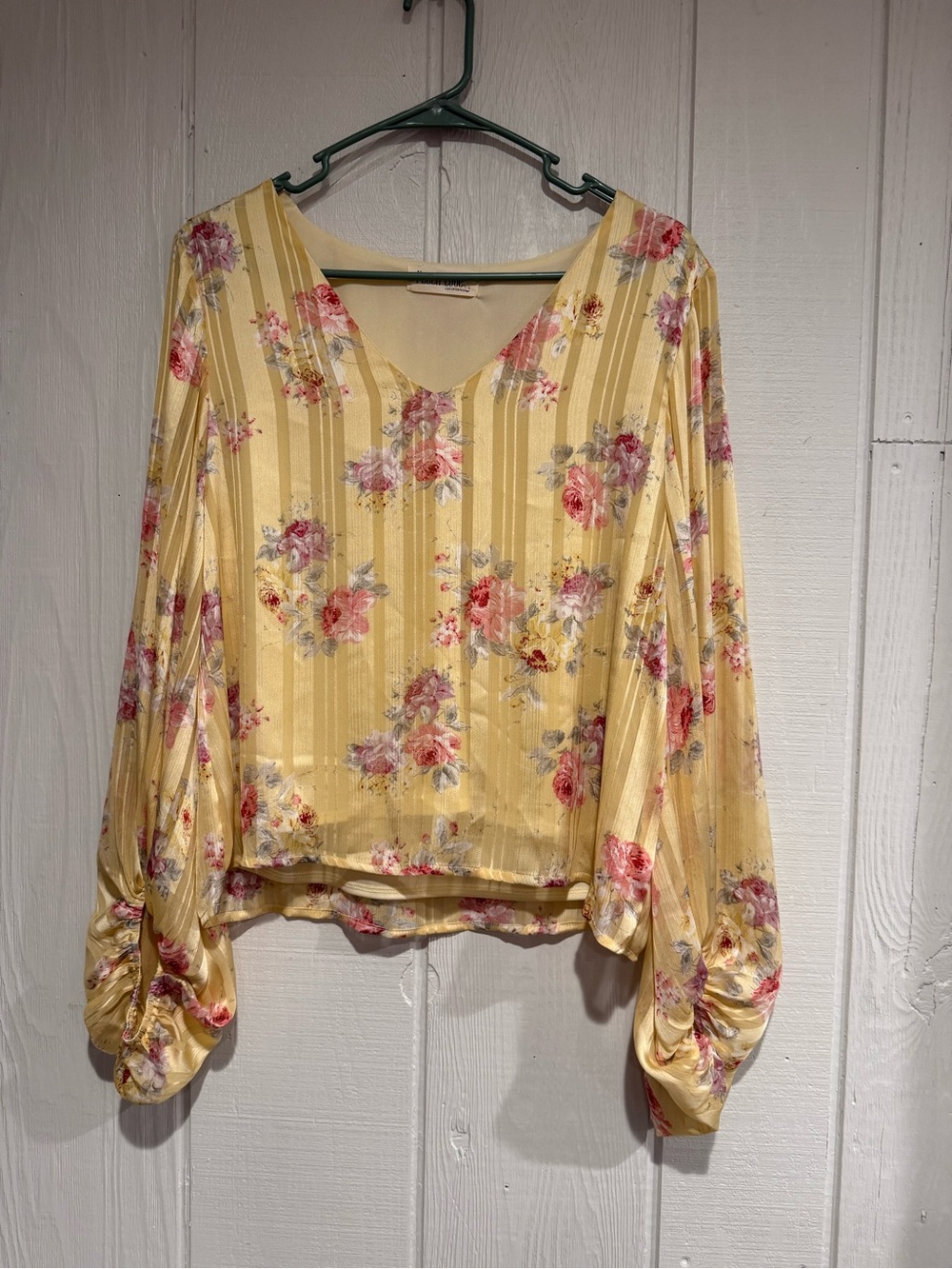 Peach Love California Yellow Floral V-Neck Blouse
